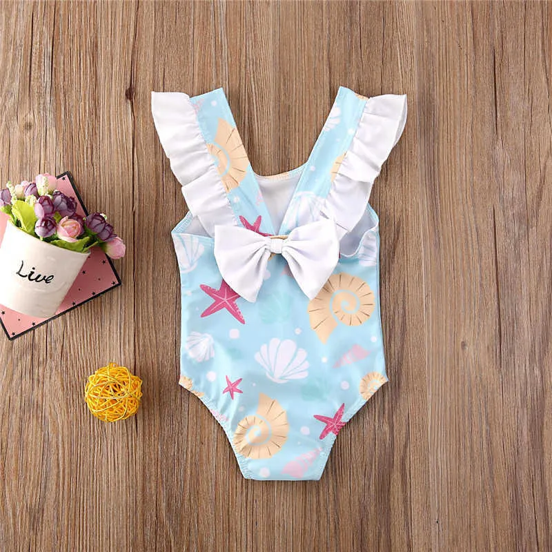 Newborn Baby Girl Swimsuit Set Back Ruffles Shell And Starfish Print 0 36 Months Perfect For Summer Bathing From Musuo05 12.94 DHgate.Com