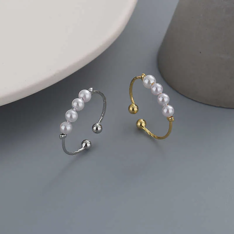Band Rings Novos anéis de pérolas de moda de chegada para mulheres retrô de luxo de luxo rolamento de pedra rolante anel 2023 Lucky Jewelry Z0509