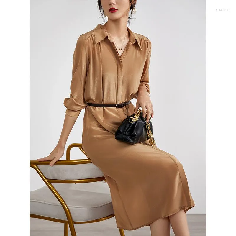 Casual Dresses Two-layer Heavy Silk Dress Women Loose-fitting Long-sleeved French Style Temperament Shirt