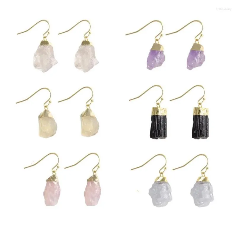 Dangle Earrings Natural Crystal For Women Small Rock Quartz Stone Pendulum Black Tourmalines Purple Pink Drop Earring