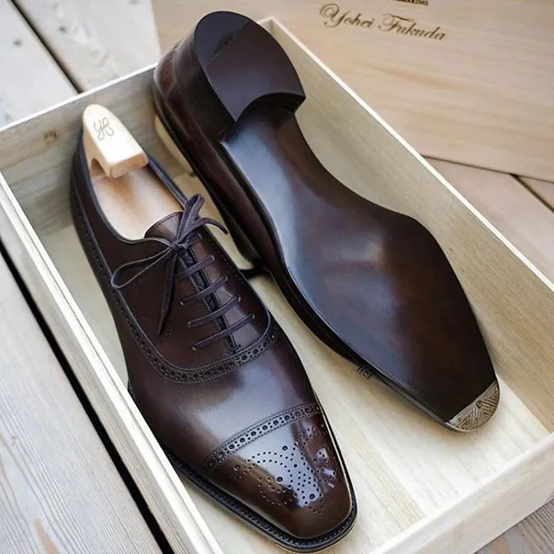 Dress Shoes Oxfords Shoes for Men Brown Black Business Lace-up Pu Office Brogue Dress Shoes Zapatos De Vestir Hombre 230509