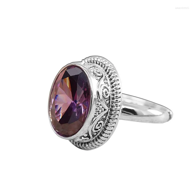 Cluster Rings 925 Стерлинговое серебряное кольцо аметиста для женщин открыто и регулируемые