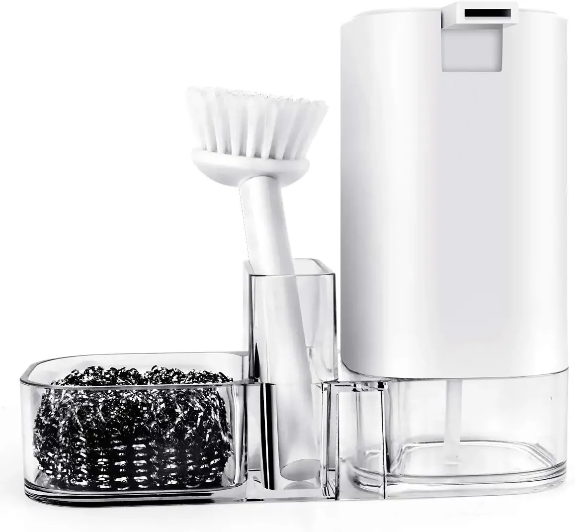 キッチンシンクカウンタートップオーガナイザー多機能掃除用具-皿ソープディスペンサースポンジ