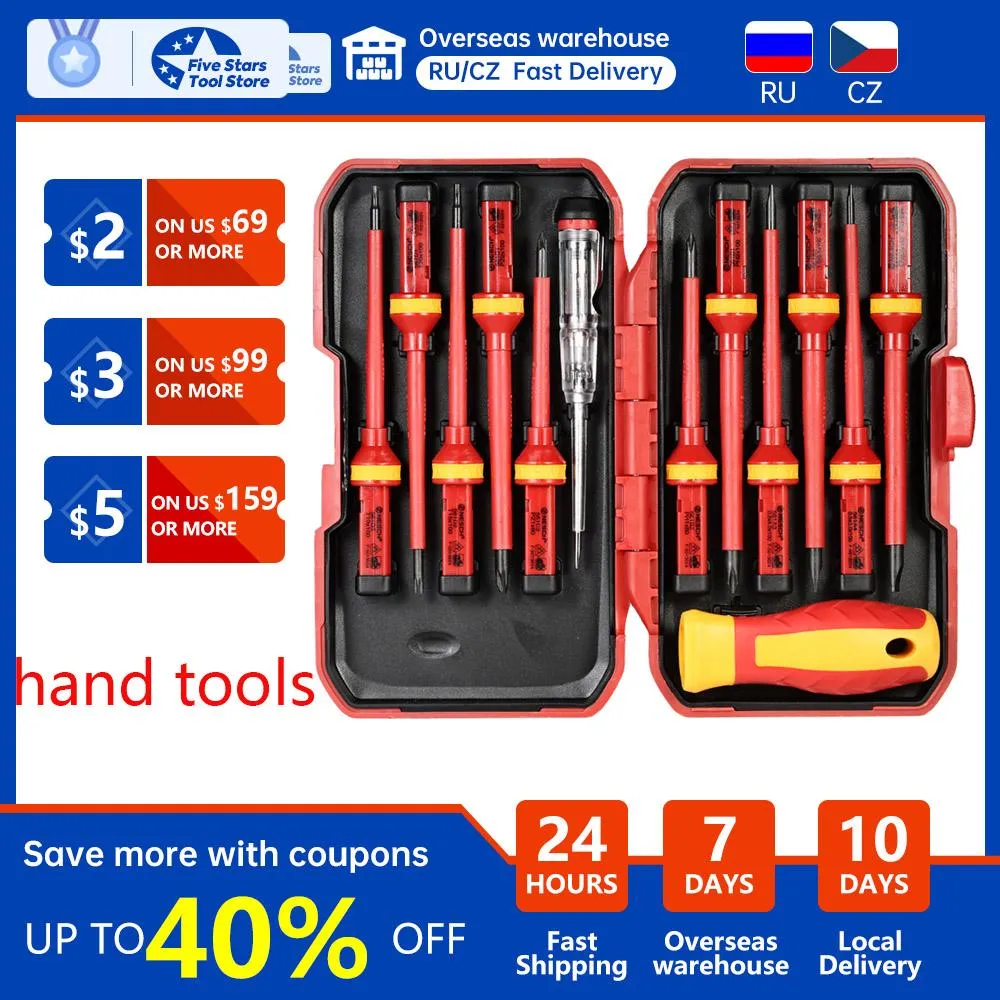 Schroevendraaier 13pcs Isolierter Schraubendreher Set Präzisionsschraubendreher Magnetisch geschlitzt Phillips Pozidriv Torx -Bits für Elektriker Handwerkzeug