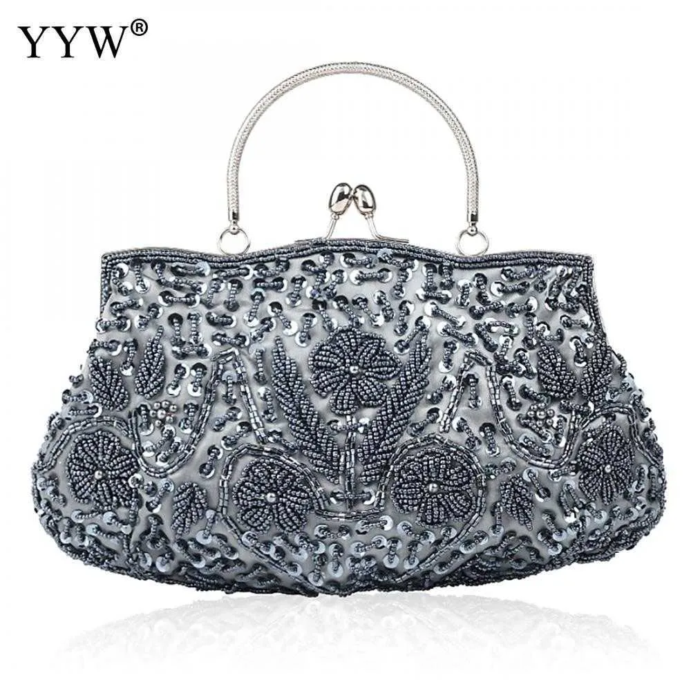 Evening Bags Women Clutch Ladies Beads Wedding Party Bridal Embroidered Handbag Solid Retro Small Totes Mini Wallets 230427