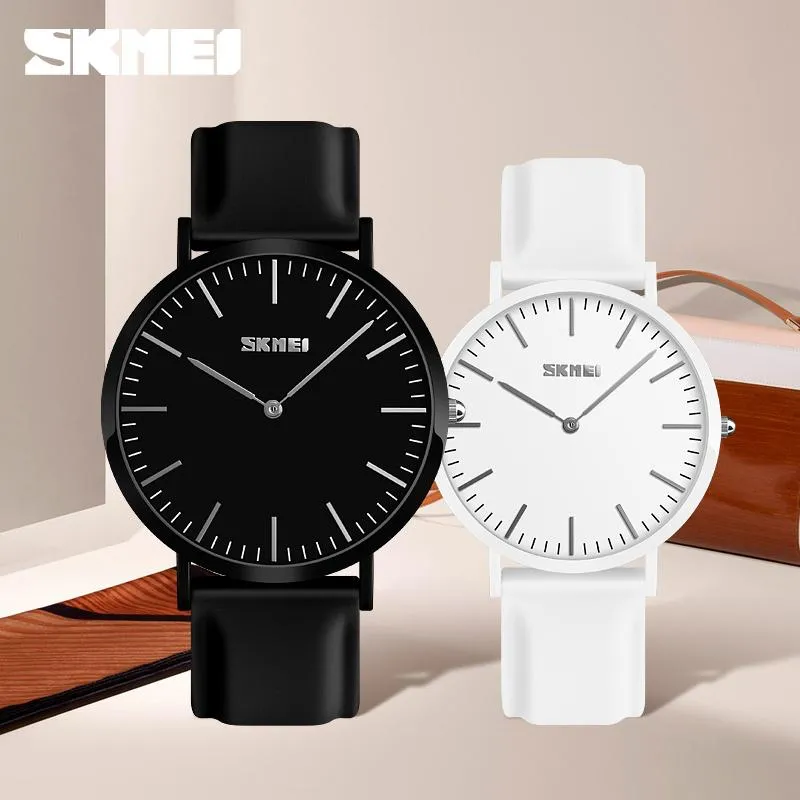 Avanadores de pulso Skmei Casal Watches Mulher Man Moda Casual Quartz Assista Leather Colorful's UnisEx Gift Clock 9179