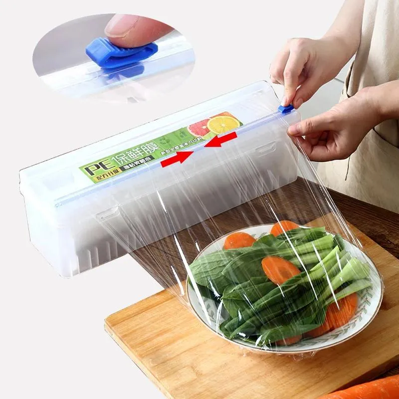 Organization Cling Film Dispenser Convenient Dustproof Fresh Keeping Food Plastic Wrap Cutting Box Kitchen Foil Food Wrap Cutter Dropship