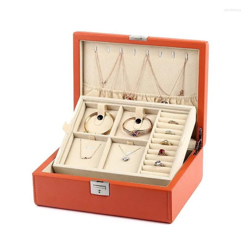 Bolsas de joyería Caja de lujo ligera Cuero artificial Madera Multifuncional Gran capacidad Damas Almacenamiento Exhibición Regalo