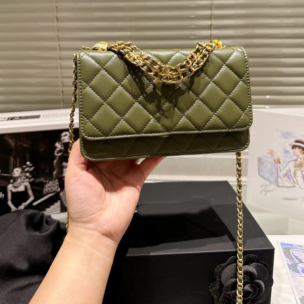 cc bag Designer Wallet On Chain women bag Ladies bag 22P Card Holder Chain wallet fashion quilted shoulder bags gold caviar Genuine Leather Coin Purse