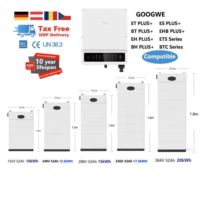 Batterie HV empilée DDP Ground Eco gratuite 10kWh 15kWh 20kWh Système solaire domestique Goodwe ET BT EH BH ES EHB PLUS + Batterie haute tension