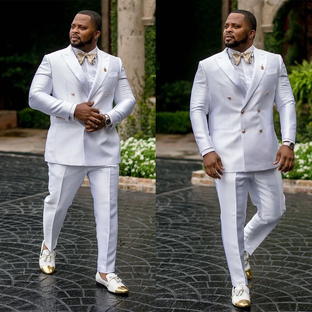 Men s Suits Blazers White Stain Plus Size Men Tuxedos Suits Wedding Groomsmen Peaked Lapel Double Breasted Jacket Plus Size Custom Made Formal 230509