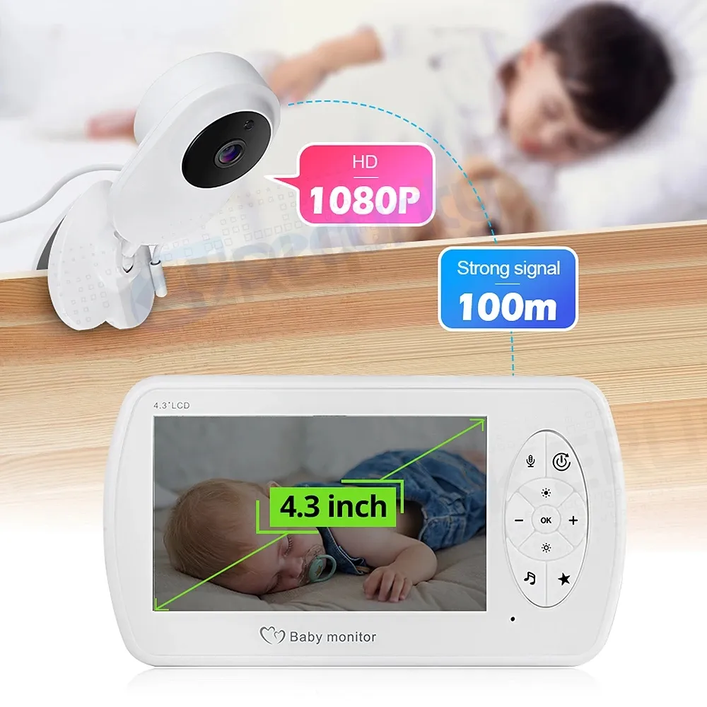 4,3 дюйма беспроводного цвета Baby Monitor 1080p HD Audio Video Monitor Debry Camera Monitor 2 Way Audio Vox колыбельная SD -карта