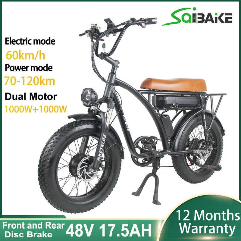 エレクトリックバイク2000Wフロントリアデュアルハブモーターマウンテンバイク48V 17.5AH 20インチ脂肪エビークエレクトリックバイク4.0ファットタイヤEバイク