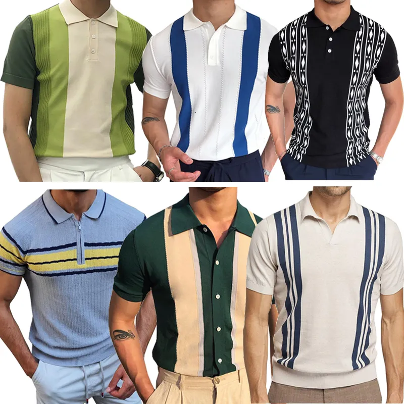 Men's Polos Style Men Luxury Knited Summer Short Sleeve Striped Color Contrast Dropship Handsome Fit Golf Male Shirt 230510