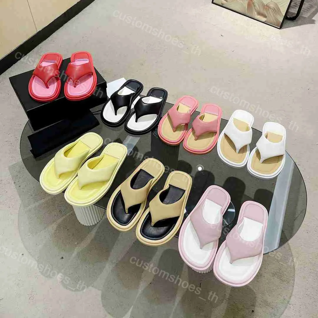 Designer Slippers Women Sandals Rubber Platform Slipper Chunky Flip Flops Luxury Flat Mules Thick Bottom Square Sandal Sheepskin Leather Shoes Summer Beach Slides