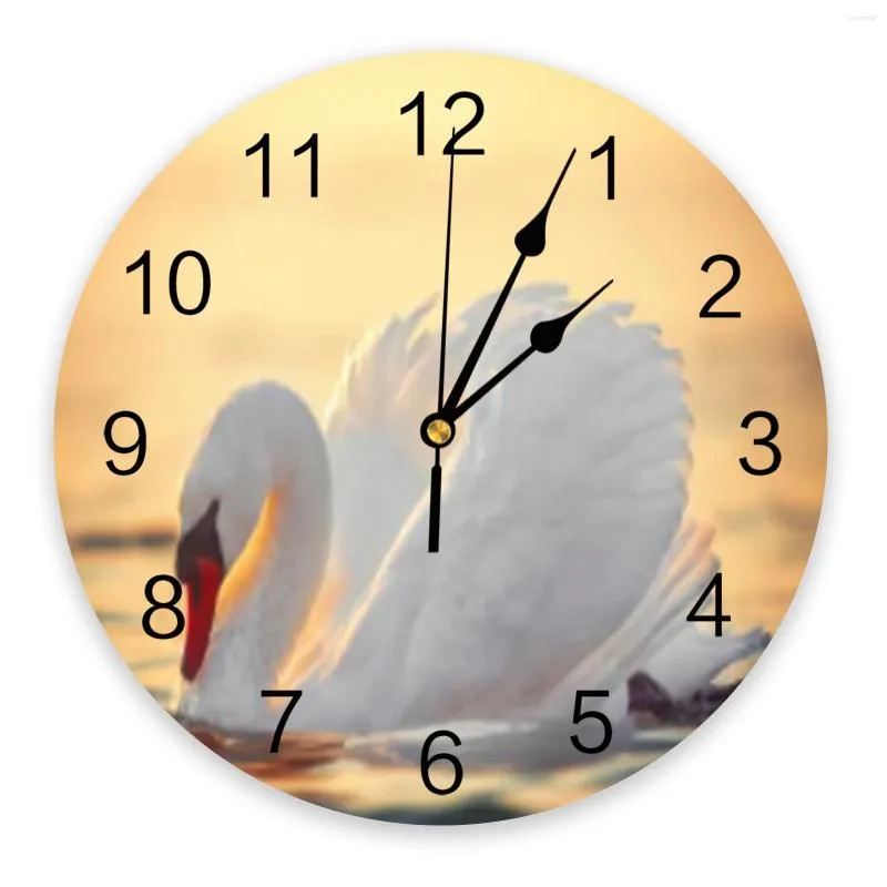 Wall Clocks Swan Lake Sunset PVC Digital Clock Modern Design Living Room Decor Large Watch Mute Hanging