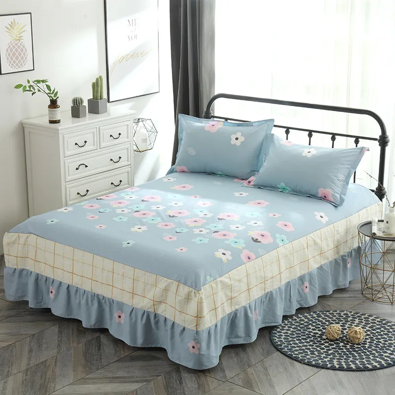 Bed Skirt Home Textile Cotton Bed Skirt Bed Linen Lace Bedspread Cartoon Bed Cover Twin Full Queen king Size bed skirt leaves pillowcase 230510