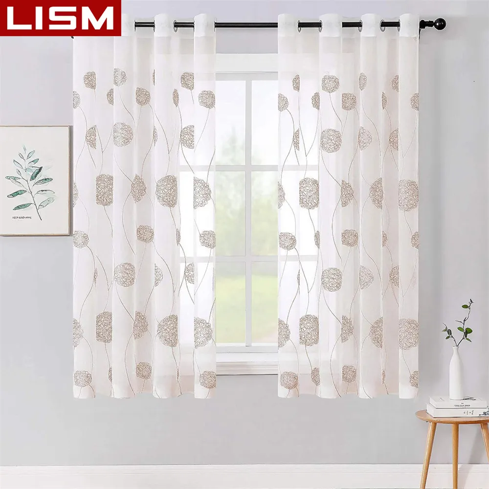 Cortina lism moderno bordado tule sheer s para a sala de estar cozinha meia janela de vóile cortinas decoração de casa 230510