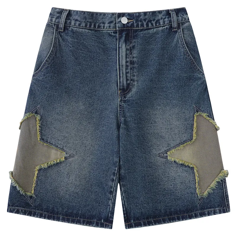 Y2K Harajuku Retro Embroidered Jeans Loose Shorts With Star Patch Blue Baggy Denim Streetwear For Summer Casual Wear From Jacky0817 20.81 DHgate.Com
