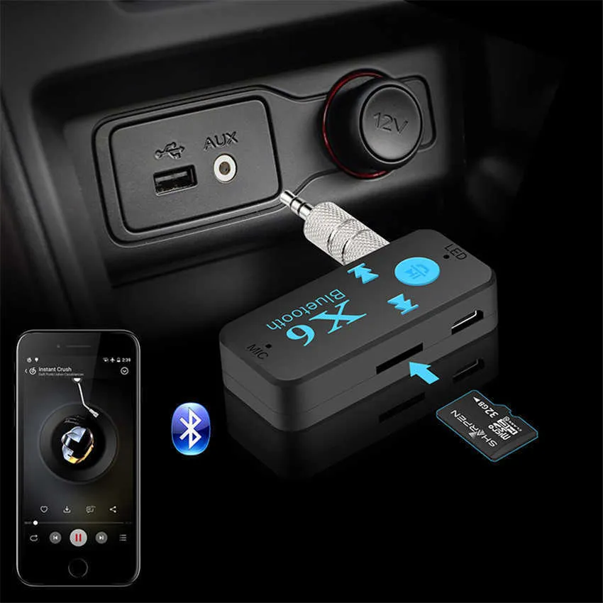 X6 Bluetooth Receiver 3.5 aux Car Bluetooth Handsfree Call Car Wireless Bluetooth Adapter Pluggable TF Card