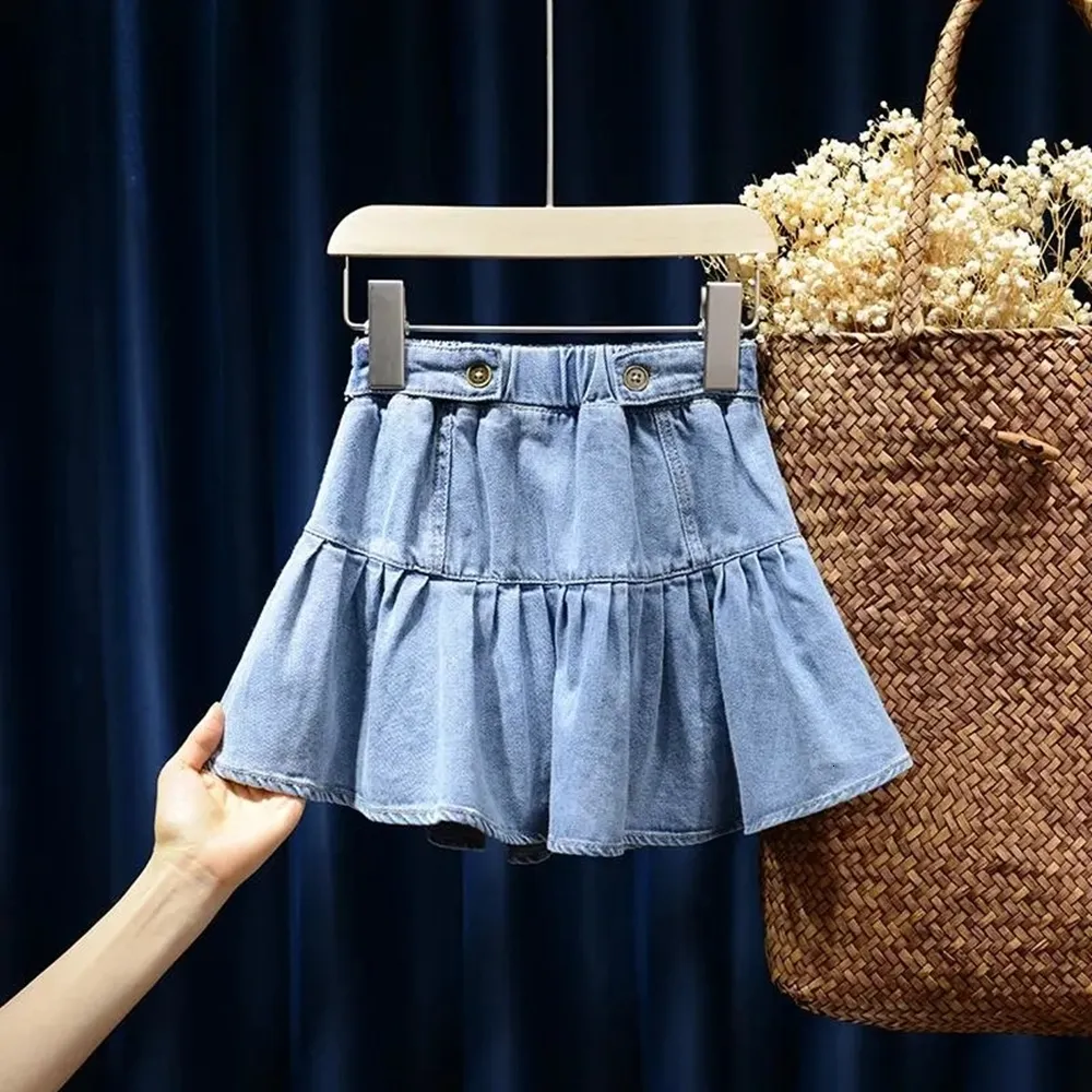 Skirts 2-10 Years Girls Denim Skirts Blue Elasitc Waist Pleated Jeans Skirt for Girls Toddler Baby Summer Clothes Kids 6 8 3 4 5 6 7 9 230510