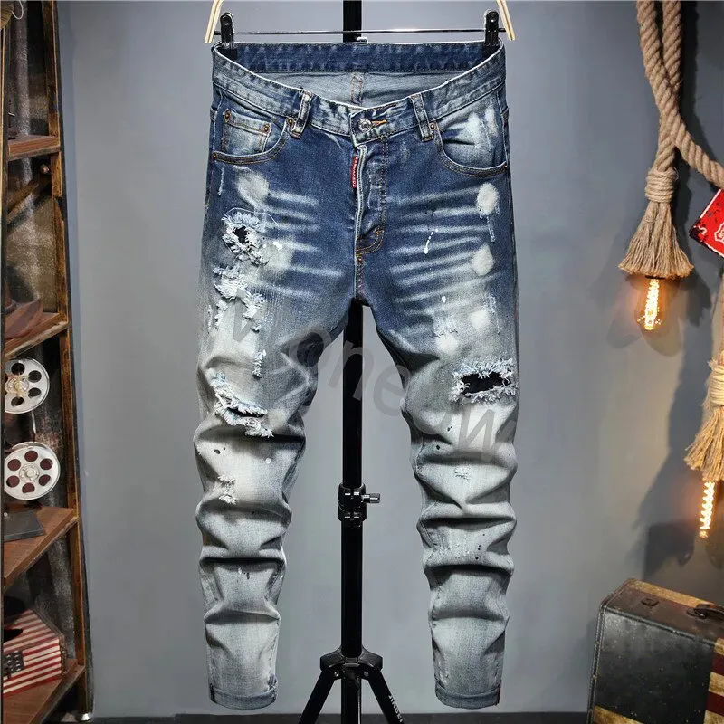 Nouveaux hommes jeans homme pantalons designer noir maigre autocollants léger lavage déchiré moto rock revival joggers vraies religions hommes