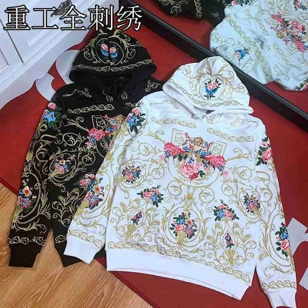 Embroidered Hoodie No Strings Plus Size 110KG 5XL Retro Style For