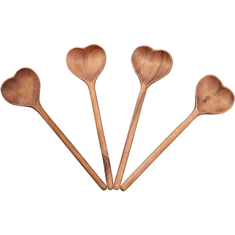 Heart Arc Wooden Spoons Serving Spoon Wooden Stirring Dinner Drink Soup Dessert Coffee Baking Wood Mixing Teaspoon Measuring Flatware Q45