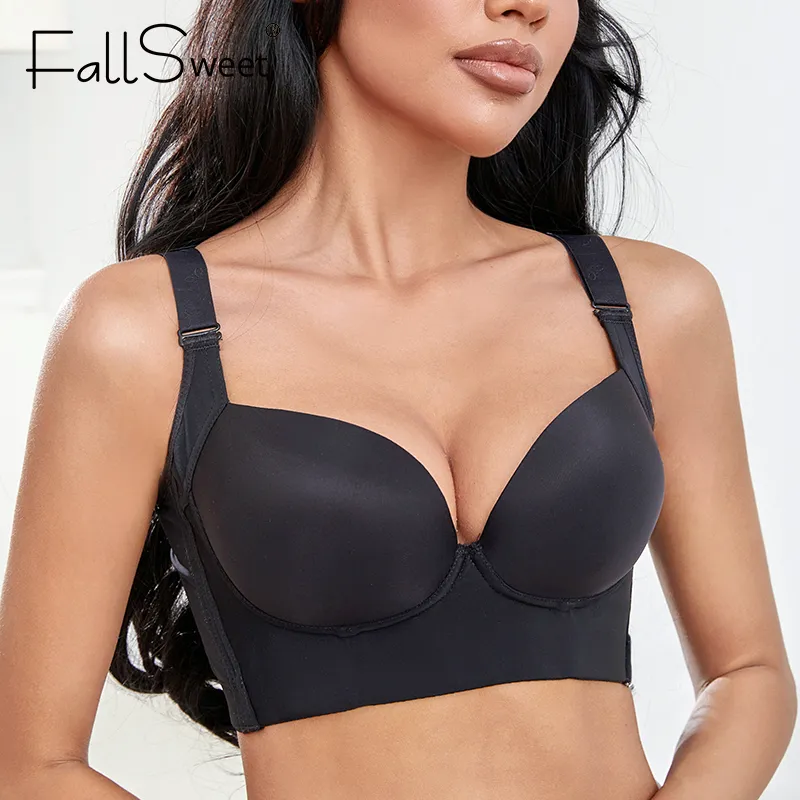 Bras Fallsweet Deep Cup Push Up For Women Plus Size Hide Incorporated Full Back Coverage Lingerie Fat Shaper 3450 230509