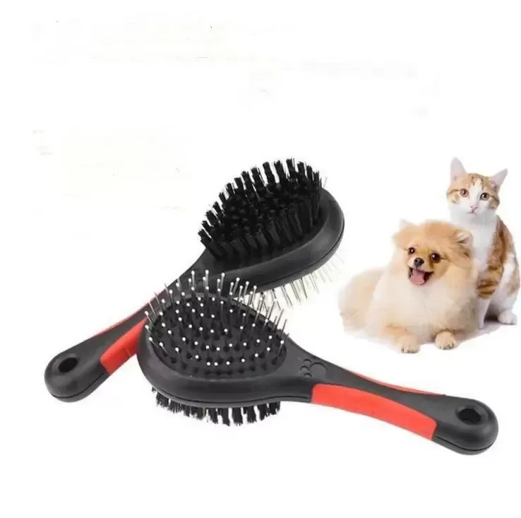 Tvåsidig hundhårborste dubbel sida Pet Cat Grooming Borstes Rakes Tools Plastic Massage Comb med Needle Pro232