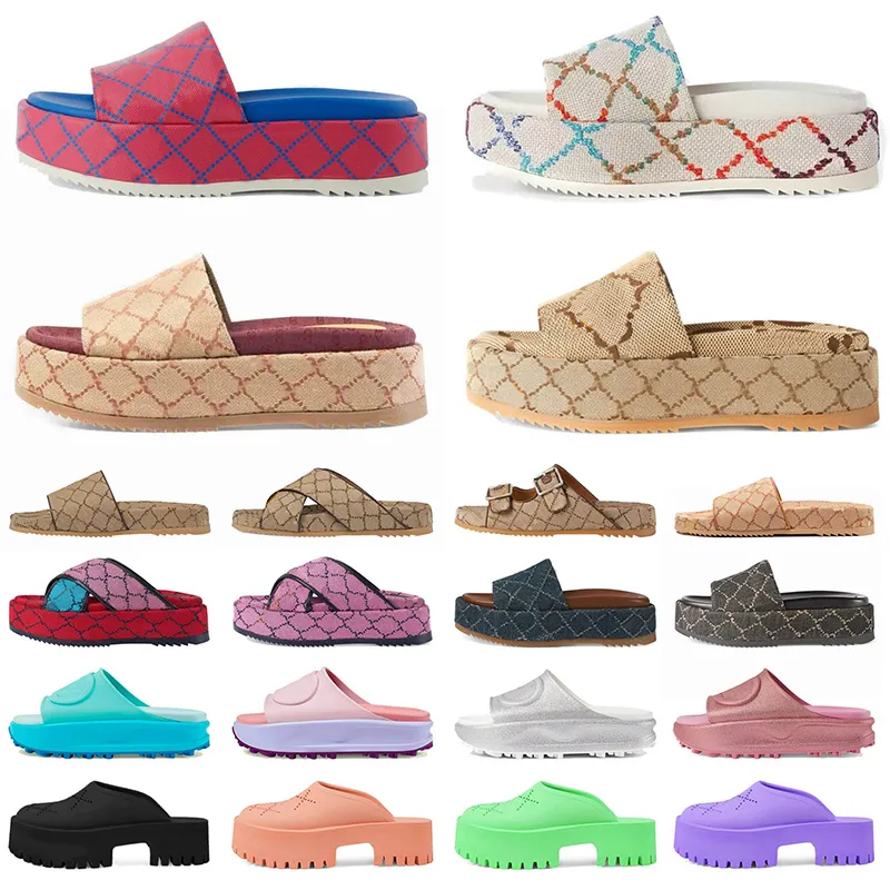 Designer Sandalen Beroemde Designer Vrouwen Mannen Slide Flats Dikke Bodem Slippers Geborduurd Gedrukt Jelly Rubber Lederen Slippers 35-45