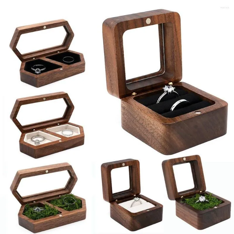 ギフトラップヴィンテージ木製収納ボックス素朴な結婚指輪ベアラーエンゲージメントセレモニーロマンチックなデリケートレディースギフト