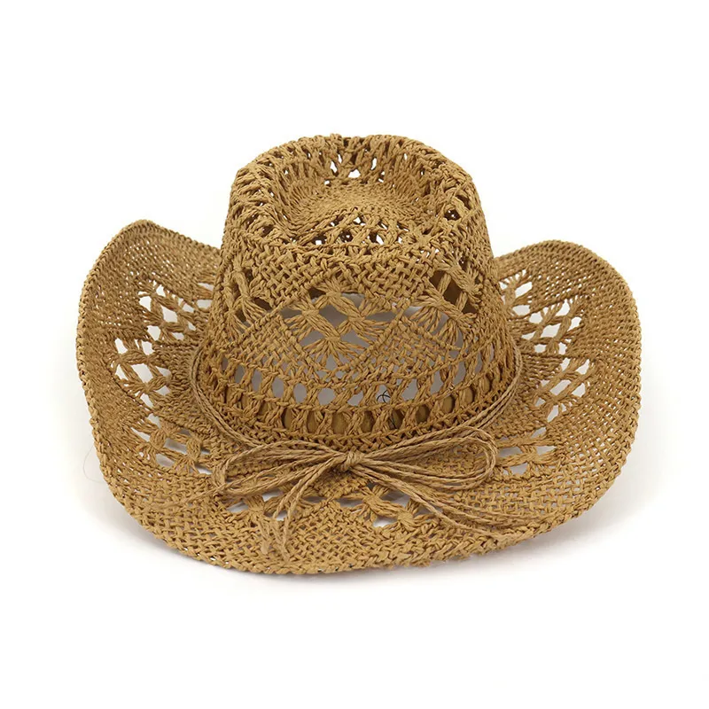 Fashion Hollowed Handmade  Straw Hat Women Men Summer Outdoor Travel Beach Hats Unisex Solid Western Sunshade Cap CP0192 (4)