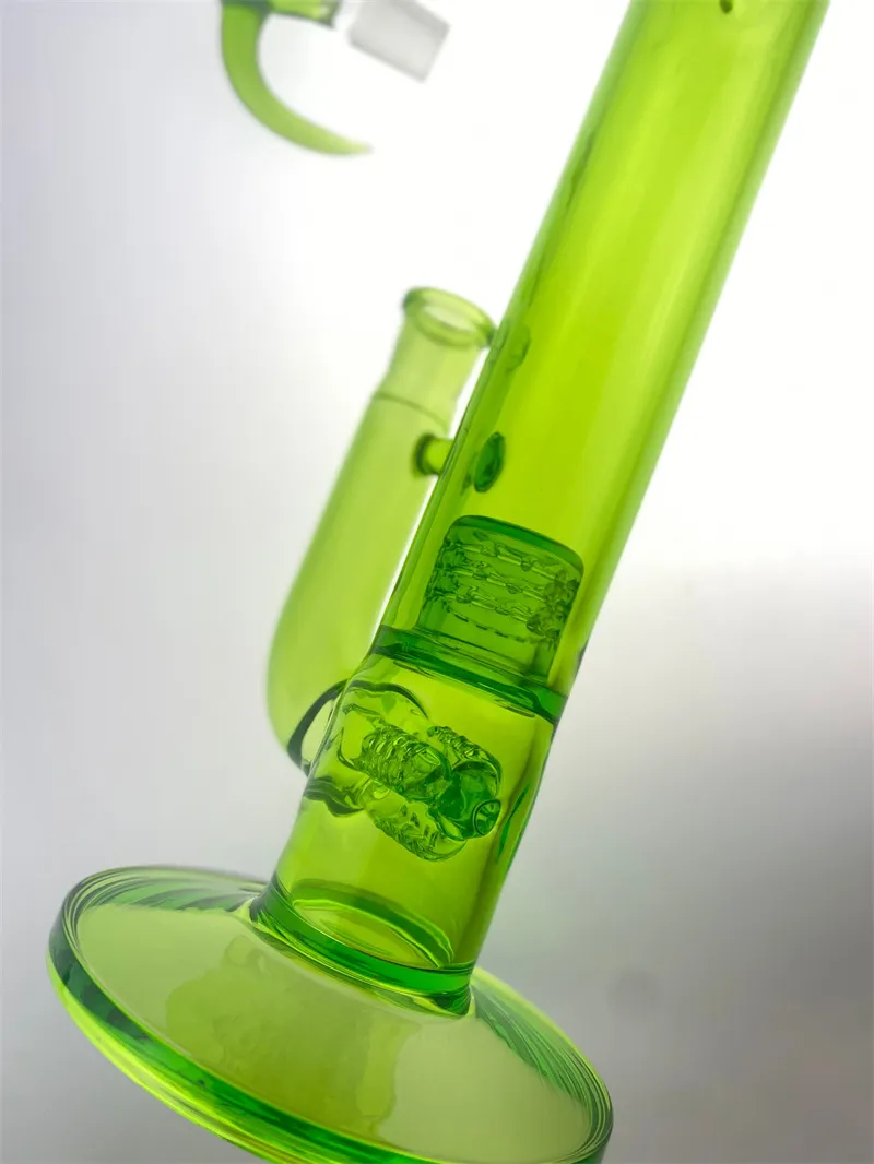 Glass hookah green bong 18 inch 18mm 360 degree cap 3 perks straight neck