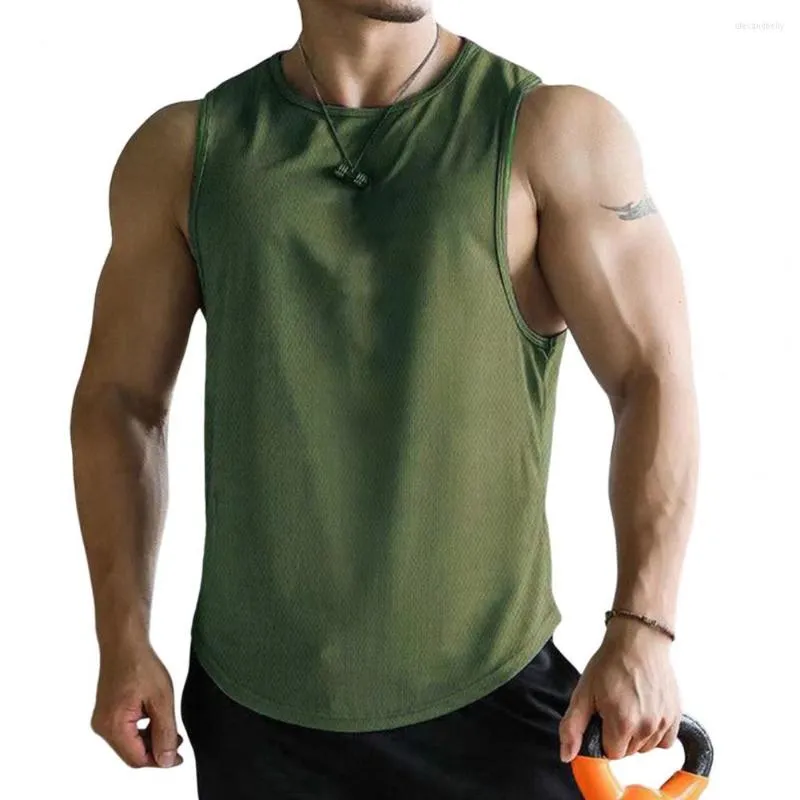 Débardeurs pour hommes col rond sans manches élastique Sport gilet évacuation de l'humidité mince hommes lâche Fitness haut musculation course pulls