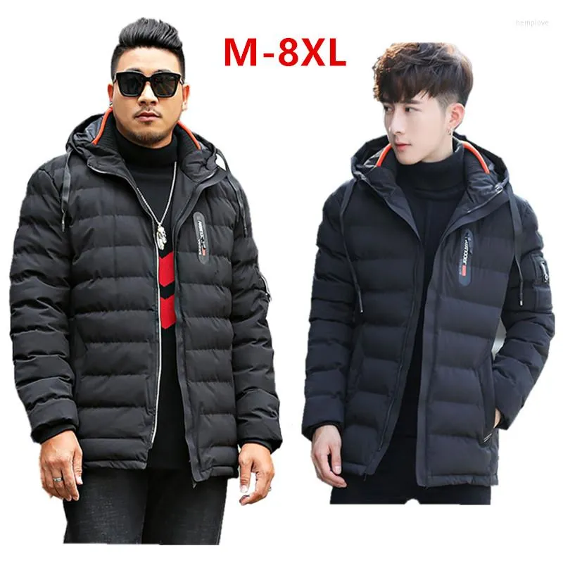 Men's Down Men Winter Jacket Black Dark Blue Clothing Thick Hooded Coat Big Plus Size 5XL 6XL 7XL 8XL Outdoor Mens Hoodie Male Parkas