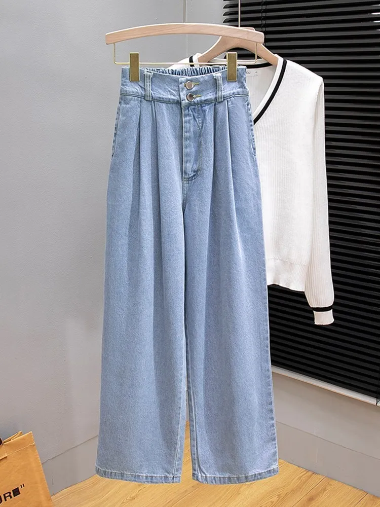 Jeans pour femmes taille haute Jeans décontractés femmes arrivée printemps Style coréen ample confortable femme jambe large Denim pantalon W2339 230510