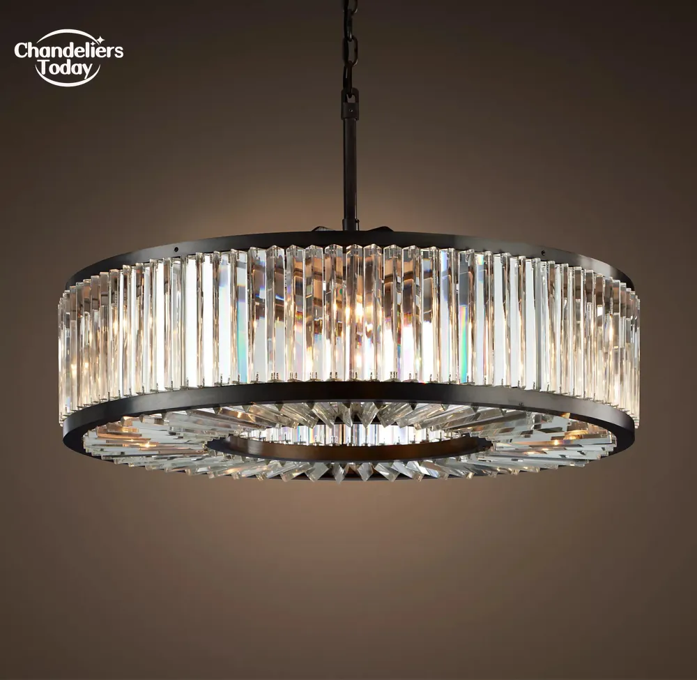 Welles Round Chandeliers Modern Retro led Black Clear Smoke Crystal Pendant Lights Fixture för sovrum vardagsrum hängande lampor lyster