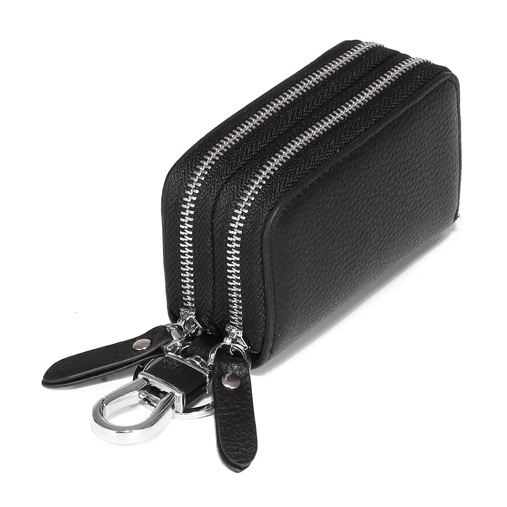 Bag Organizer Genuine Leather Key Wallets Unisex Storage Men Car Holders Double Zipper chain Case Women Smart Housekeeper 230509