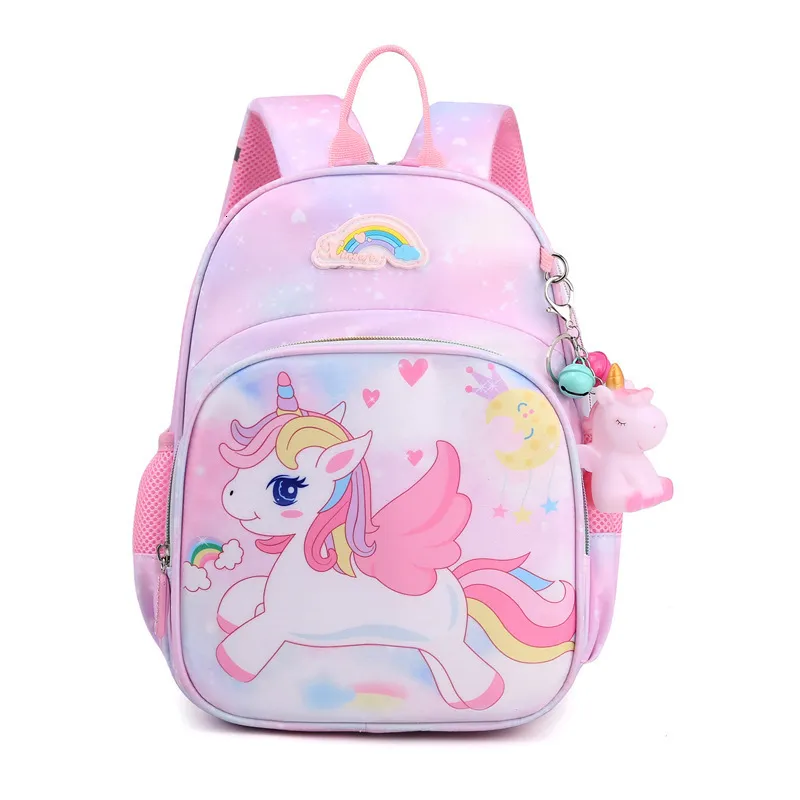 Acessórios para peças de bolsa Mochila unicórnio para meninas desenho animado rosa Princess School School Sachers Satchels Jardim de infância do jardim de infância mochila infantil escolar 230509