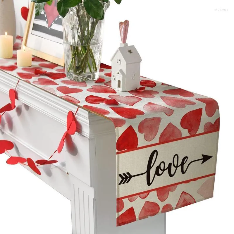 Table Cloth Valentine's Day Runner Red Vintage Scarf Home Kitchen Tabletop Decor Farmhouse Indoor Outdoor Love Holiday Theme