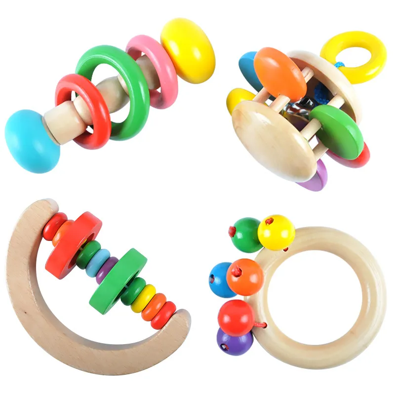 Enfants éducatifs en bois cloche hochet Handbell Percussion Instrument de musique secouer jouet pour les tout-petits bébé jouets pour bébés