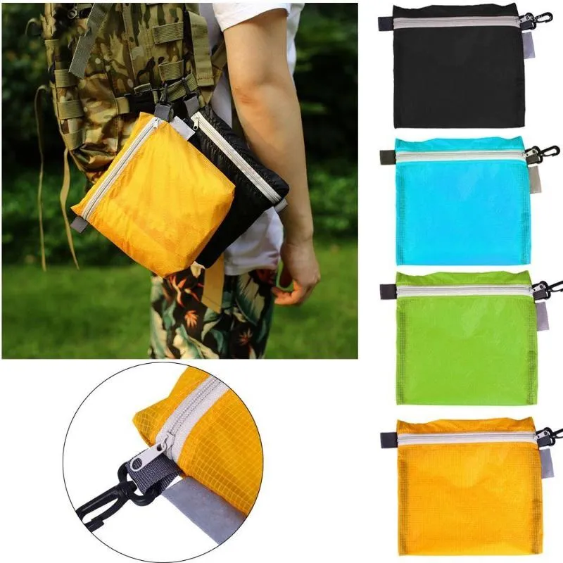 Sacs de rangement 4 couleurs Nylon enduit silicone tissu étanche fermeture éclair crochet sac Camping en plein air randonnée voyage poche pochette organisateur