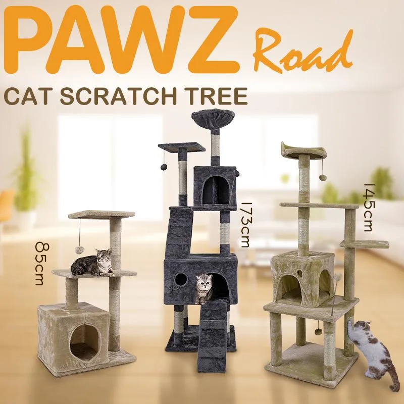 Scratchers H173CM Cat Tree House z wiszącym piłką meble z kotka Scratch Silne drewno na koty wspinaczki