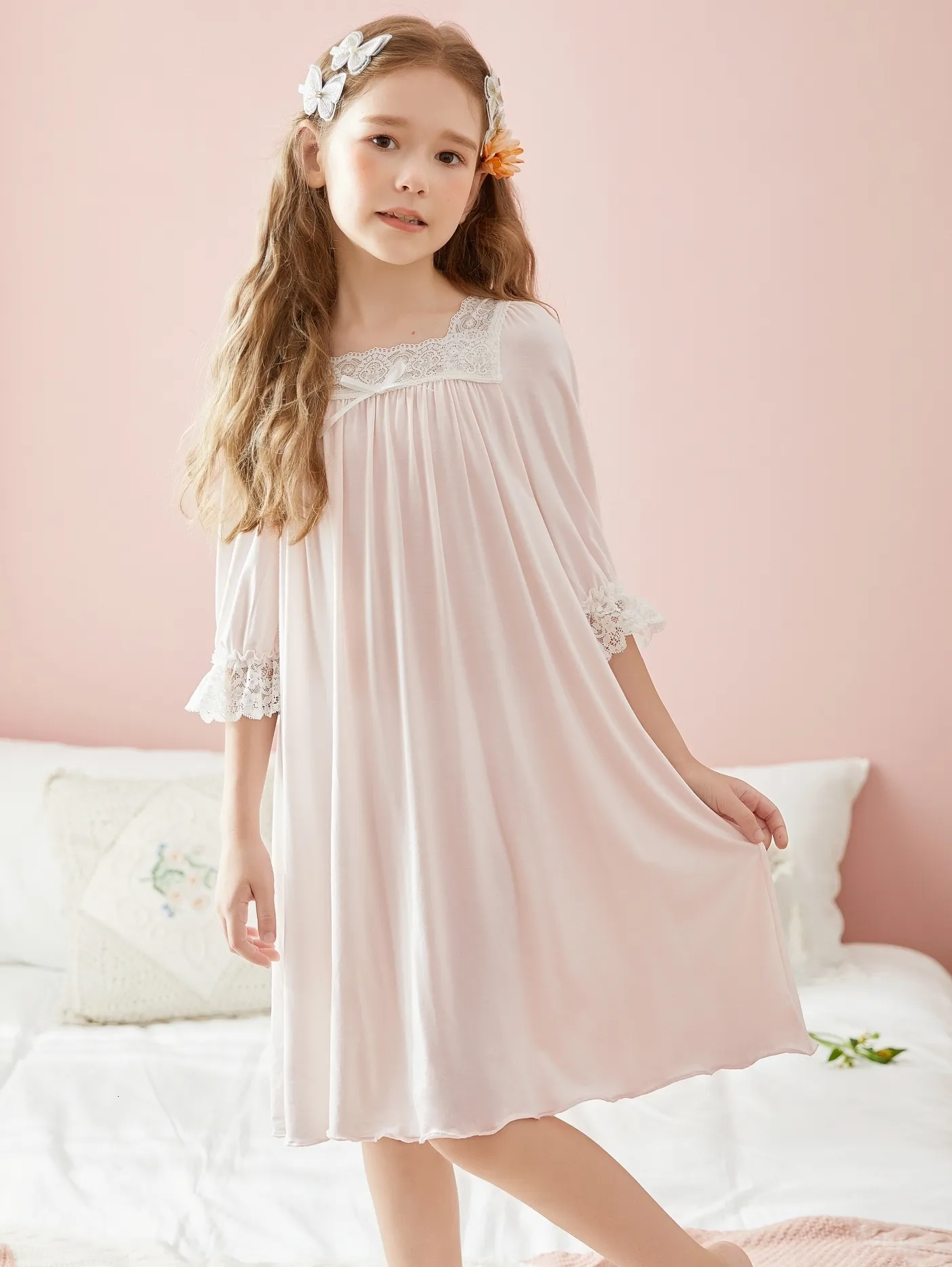 Vintage Pink Princess Dress With Lace Nightgown For Girls Square