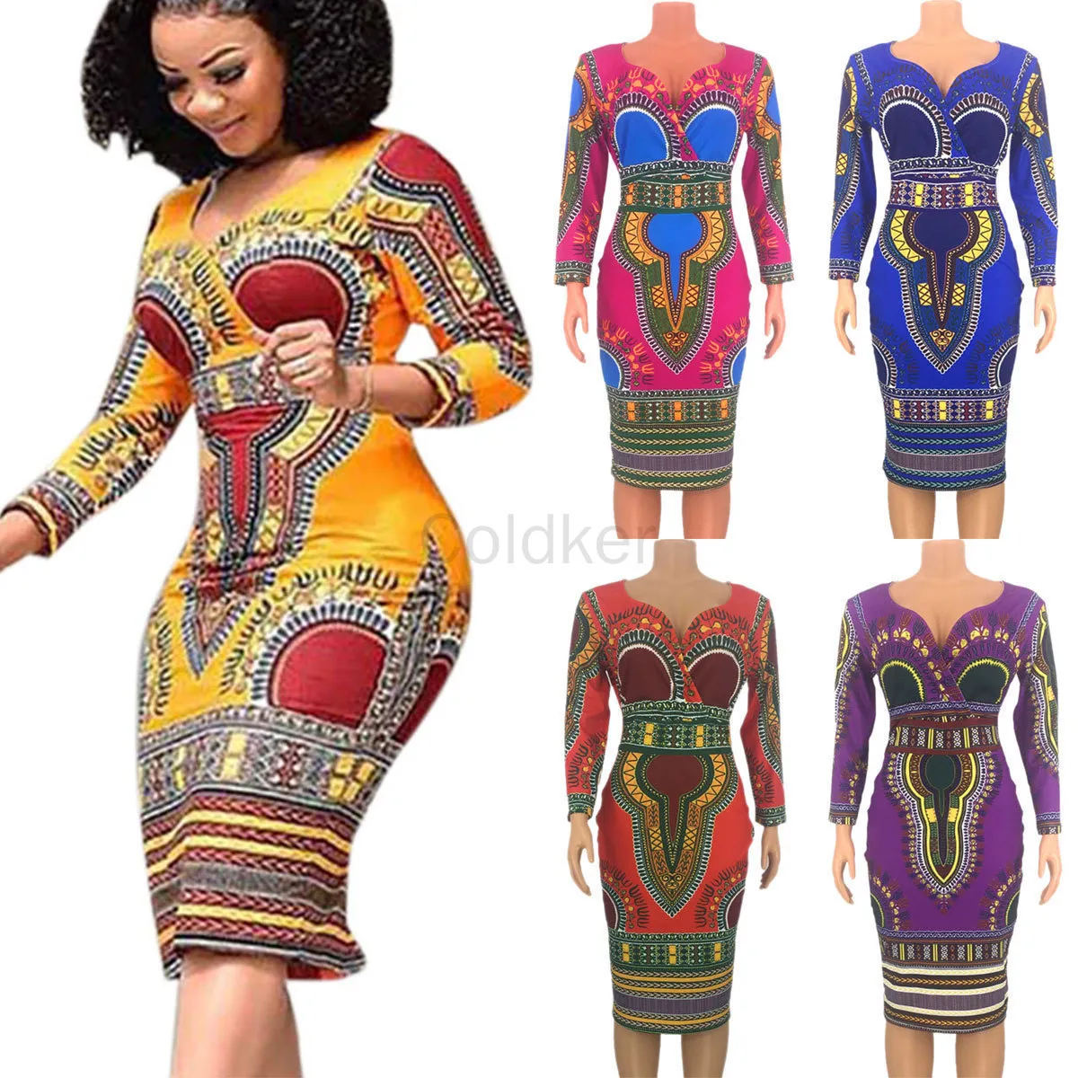 Etnik Giyim Kadınlar İçin Afrika Elbiseleri Cosplay Costume Dashiki Baskı Kabile Moda Vneck Bayanlar Giysileri Günlük Seksi Elbise Parti 230510