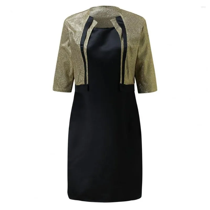 Casual Dresses Plus Size 2Pcs/Set Fashion Sequins Design Shawl Dress Patchwork Vest Set O Neck For Banquet
