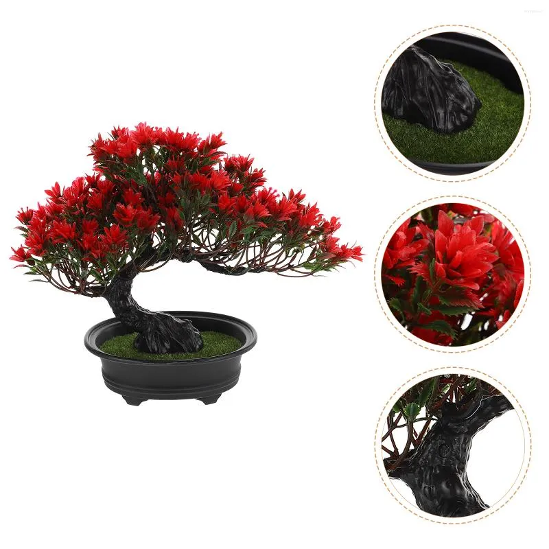 Decorative Flowers Potted Plants Artificial Decor Outdoor Pots Fake Succulents Red Home