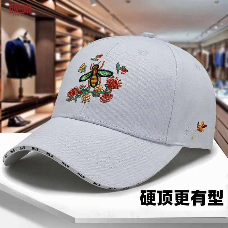 Primavera e outono 2023 Novo chapéu para mulheres bordados fofos Little abelha versátil Cap para mulheres Capinho de beisebol de protetor solar