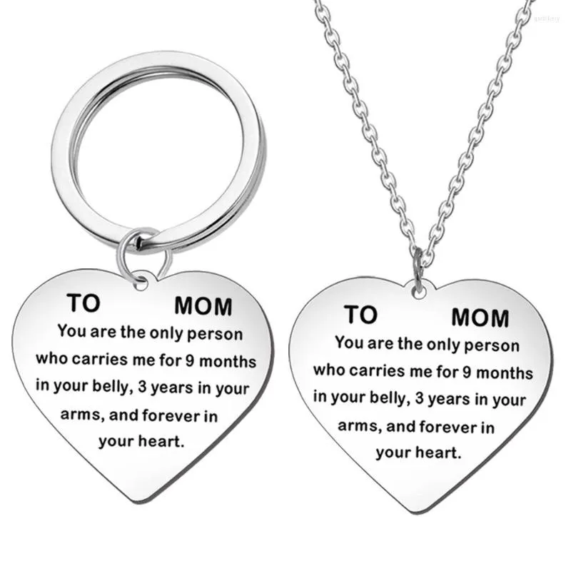 Pendant Necklaces Stainless Steel Heart-Shaped Necklace TO MOM Ornament Meaningful Mother's Day Gift Key Chain And